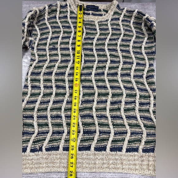 VTG Northern Isles Mens Hand Knit 3D Fisherman Sweater Size L 80S Grandpacore - Picture 6 of 11